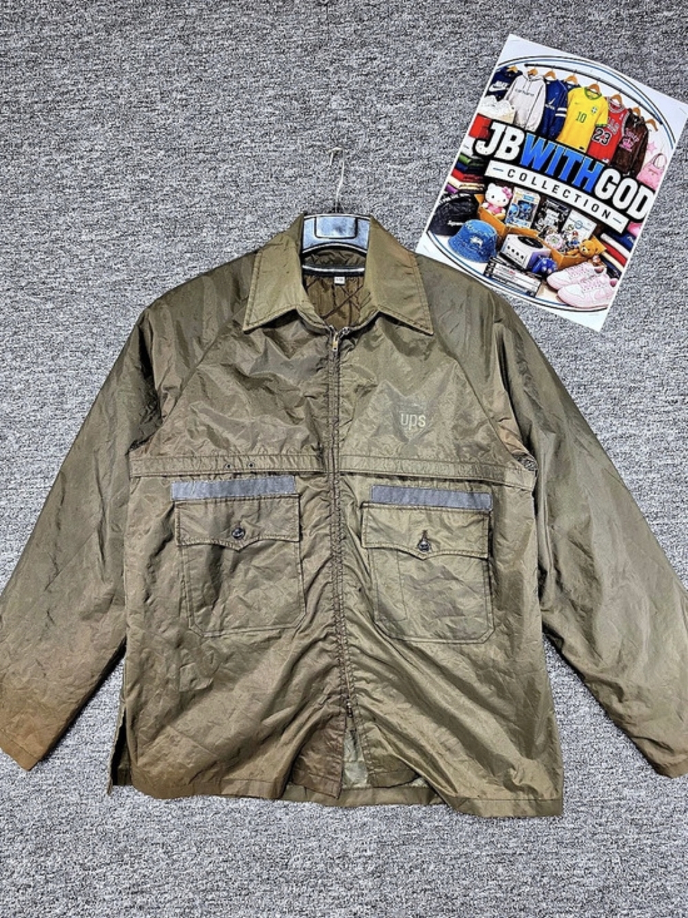 Vintage UPS Uniform Work Jacket Olive Green Reflective Zip Up Size 44R